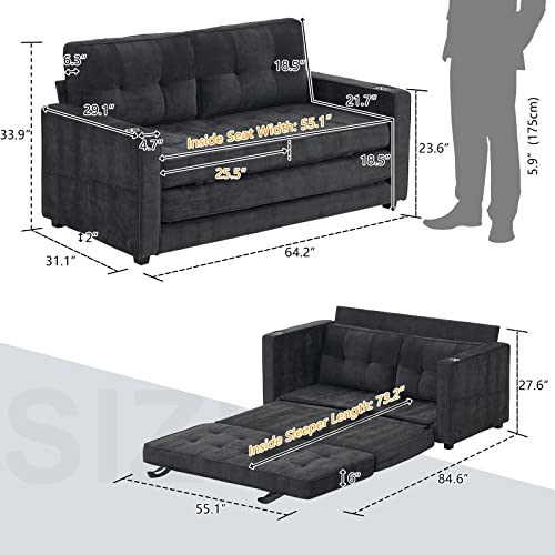 VINGLI 64" Full Size Convertible Futon Sofa