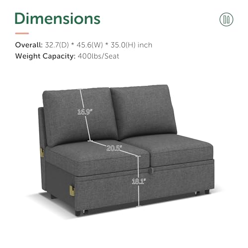HONBAY Dark Grey Modular Sleeper Sofa Loveseat
