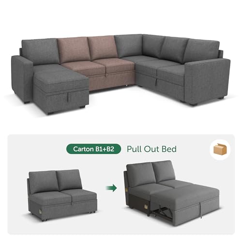 HONBAY Dark Grey Modular Sleeper Sofa Loveseat