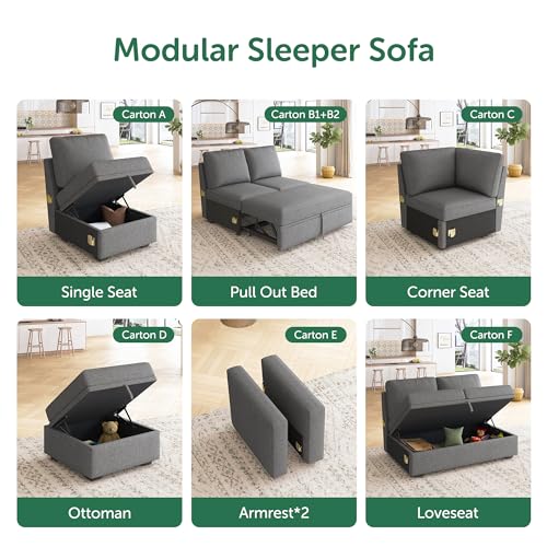 HONBAY Dark Grey Modular Sleeper Sofa Loveseat
