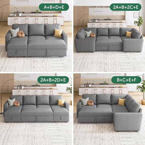 HONBAY Dark Grey Modular Sleeper Sofa Loveseat