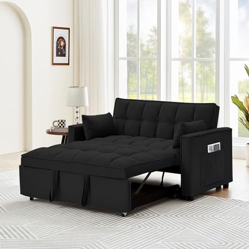 Black Convertible Sofa Bed with Pillows & Adjustable Backrest