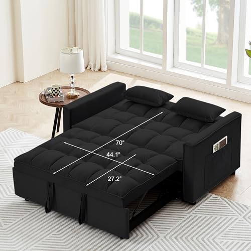 Black Convertible Sofa Bed with Pillows & Adjustable Backrest
