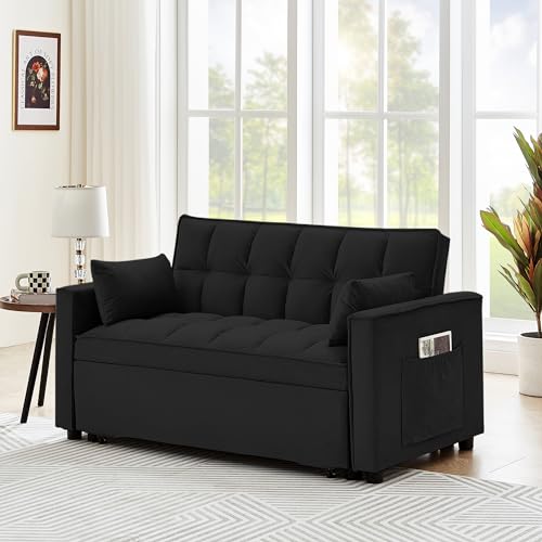 Black Convertible Sofa Bed with Pillows & Adjustable Backrest