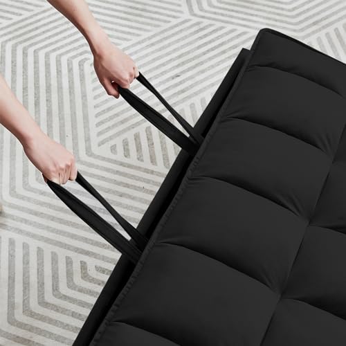 Black Convertible Sofa Bed with Pillows & Adjustable Backrest