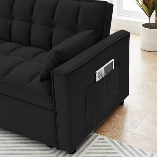 Black Convertible Sofa Bed with Pillows & Adjustable Backrest