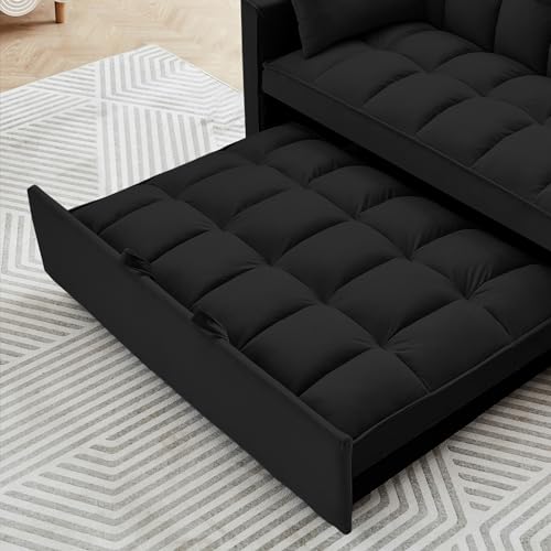Black Convertible Sofa Bed with Pillows & Adjustable Backrest