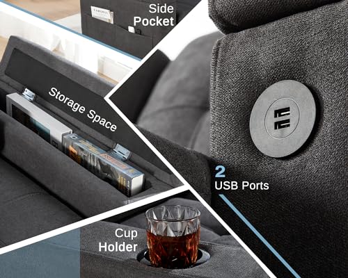 Dark Grey U-Shaped Sleeper Sofa with Storage and USB