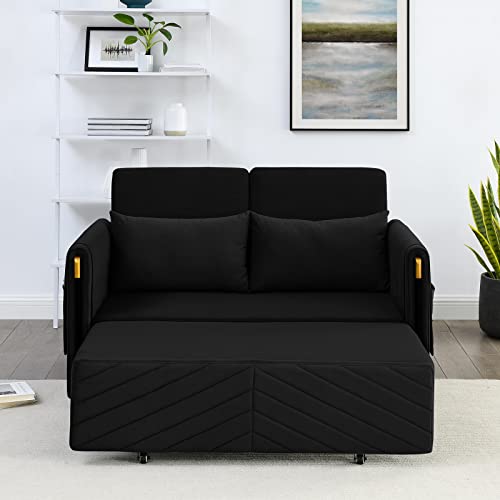 Modern Convertible Velvet Sofa Bed with Pillows