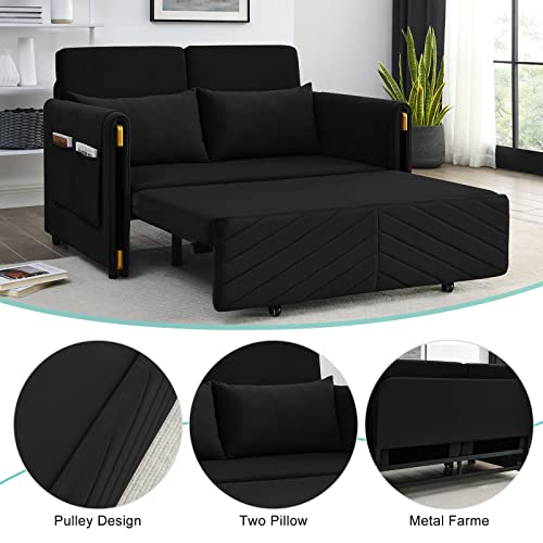 Modern Convertible Velvet Sofa Bed with Pillows