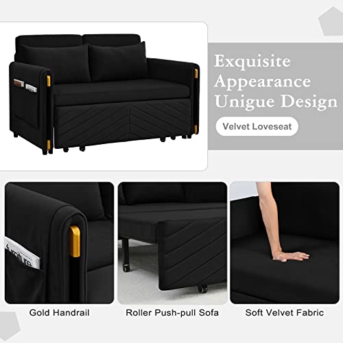 Modern Convertible Velvet Sofa Bed with Pillows