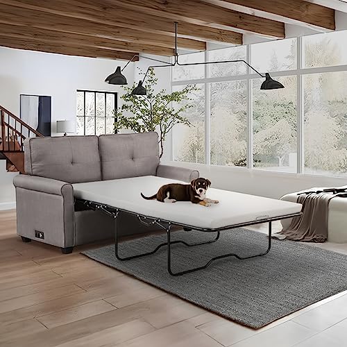 Light Grey Pull-Out Sofa Bed with USB Charger