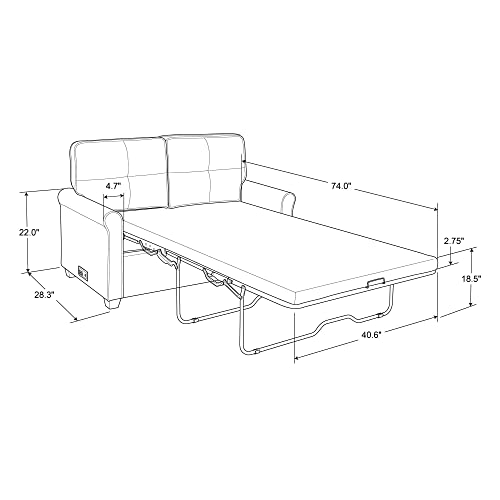 Light Grey Pull-Out Sofa Bed with USB Charger