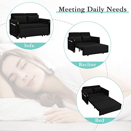 Modern Convertible Velvet Sofa Bed with Pillows
