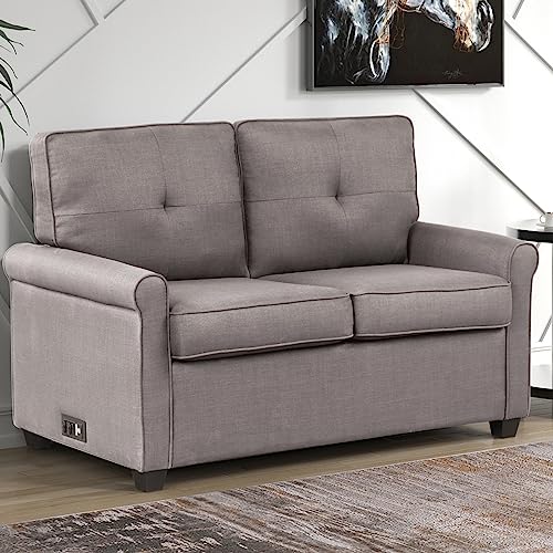 Light Grey Pull-Out Sofa Bed with USB Charger