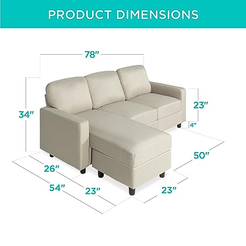Beige Upholstered L-Shaped Sectional Sofa with Chaise