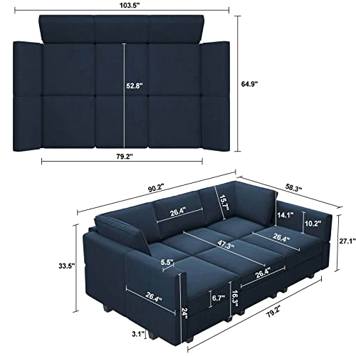 Blue Modular Velvet Sectional Sofa with Chaise