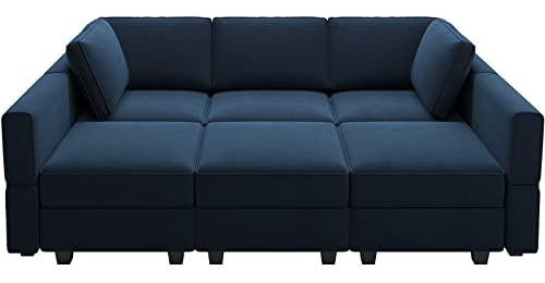 Blue Modular Velvet Sectional Sofa with Chaise