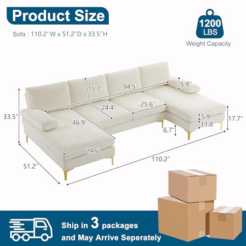 Stylish U-Shape Sectional Sofa with Chaise