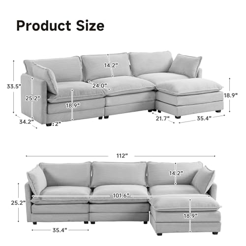 Oversized Gray Modular Sectional Sofa with Ottoman