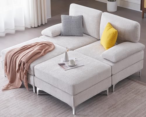 Cream Sectional Sofa with Ottomans and Chaise