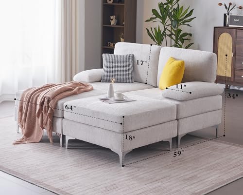 Cream Sectional Sofa with Ottomans and Chaise