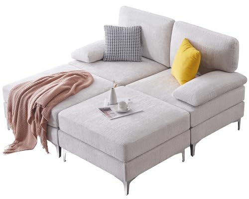 Cream Sectional Sofa with Ottomans and Chaise
