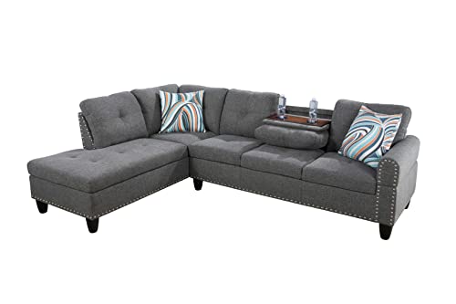 LOPOO 97" Grey L-Shaped Modular Sofa Set