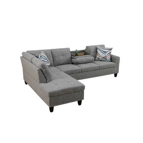 LOPOO 97" Grey L-Shaped Modular Sofa Set