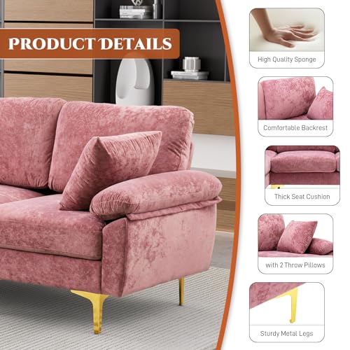 U-Shaped Velvet Sectional Sofa with Ottoman and Pillows