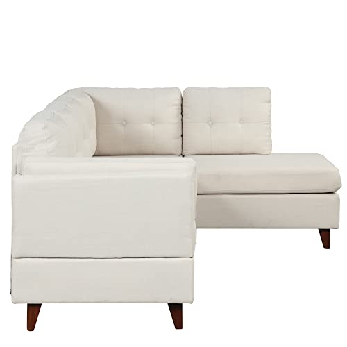 L-Shaped Beige Sectional Sofa with Chaise Lounge