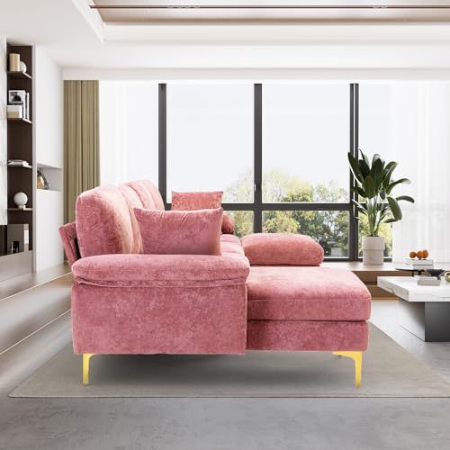 U-Shaped Velvet Sectional Sofa with Ottoman and Pillows
