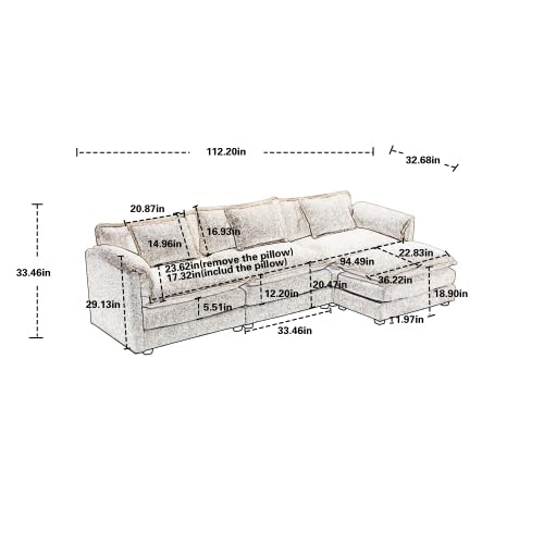 L-Shaped Convertible Modular Sofa with Chaise Lounge