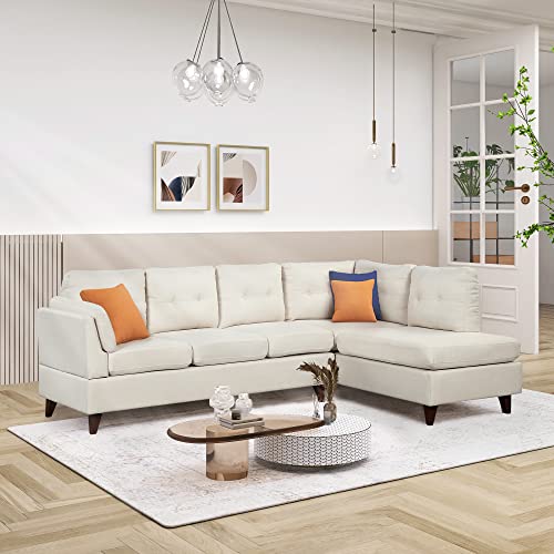 Beige Modern L-Shape Sofa with Chaise Lounge