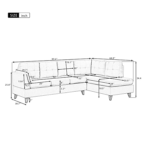 Beige Modern L-Shape Sofa with Chaise Lounge