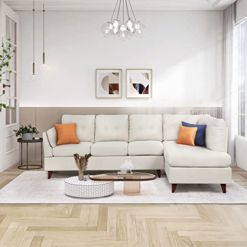 Beige Modern L-Shape Sofa with Chaise Lounge