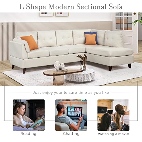 Beige Modern L-Shape Sofa with Chaise Lounge