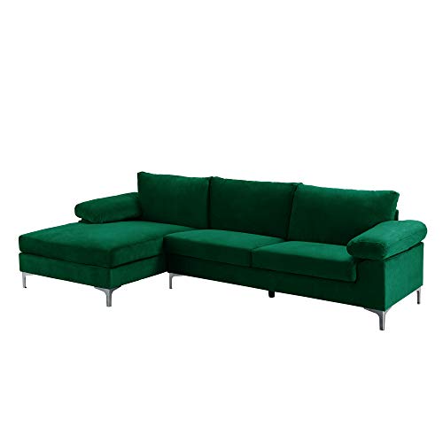 Emerald Large Velvet L-Shaped Sectional Sofa
