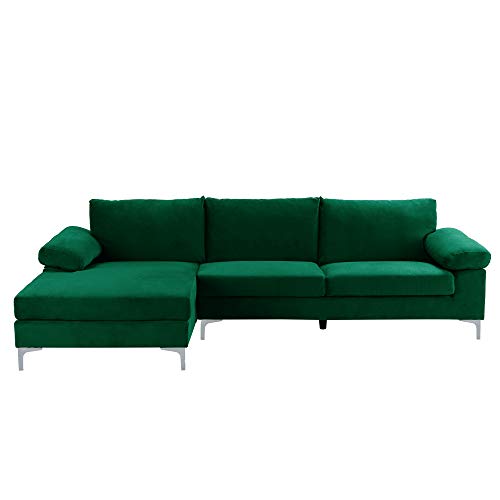 Emerald Large Velvet L-Shaped Sectional Sofa