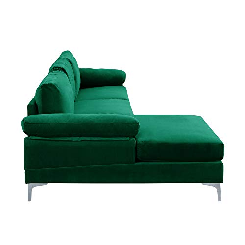 Emerald Large Velvet L-Shaped Sectional Sofa