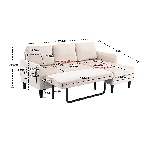 Beige L-Shaped Sleeper Sectional Sofa with Storage