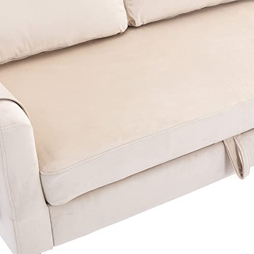 Beige L-Shaped Sleeper Sectional Sofa with Storage