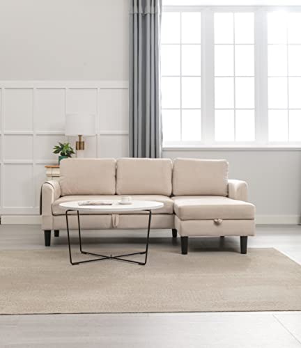 Beige L-Shaped Sleeper Sectional Sofa with Storage