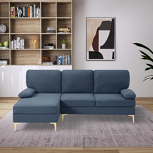 Navy Blue L-Shape Convertible Sectional Sofa