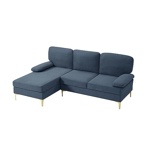 Navy Blue L-Shape Convertible Sectional Sofa