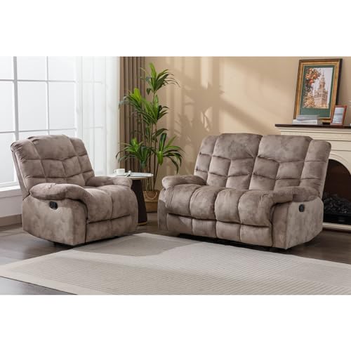 Light Brown Recliner Sofa Set with Chair