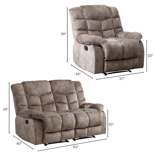 Light Brown Recliner Sofa Set with Chair
