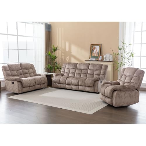 Light Brown Recliner Sofa Set with Chair