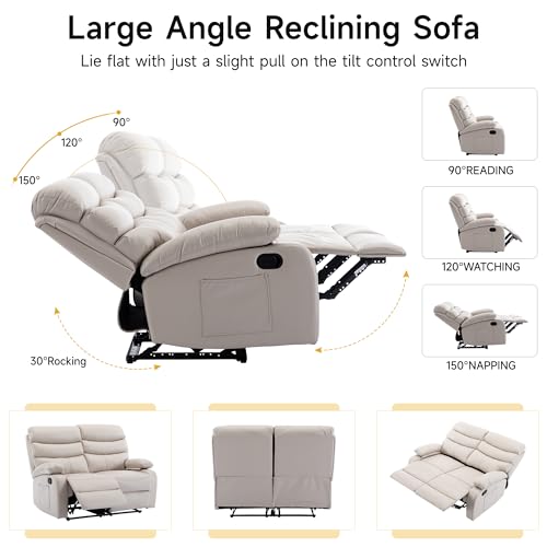 Beige Reclining Loveseat Sofa with Side Pockets