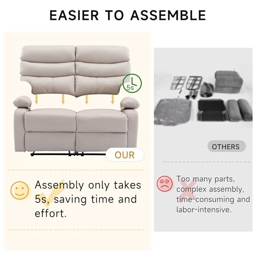 Beige Reclining Loveseat Sofa with Side Pockets